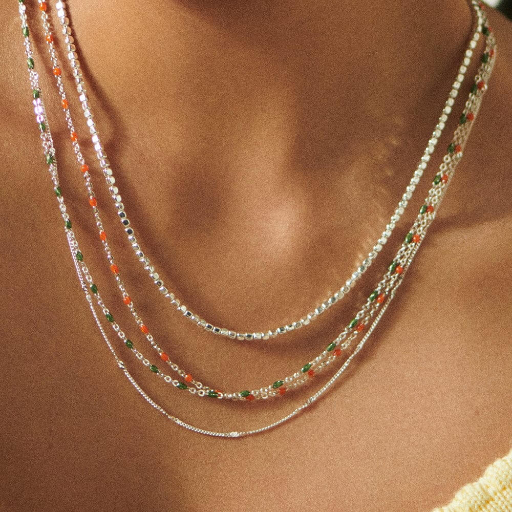 Daisy London Sterling Silver Green Enamel Beaded Necklace image 1