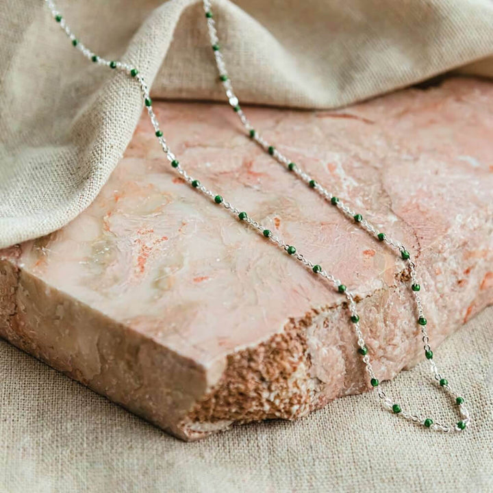 Daisy London Sterling Silver Green Enamel Beaded Necklace image 4