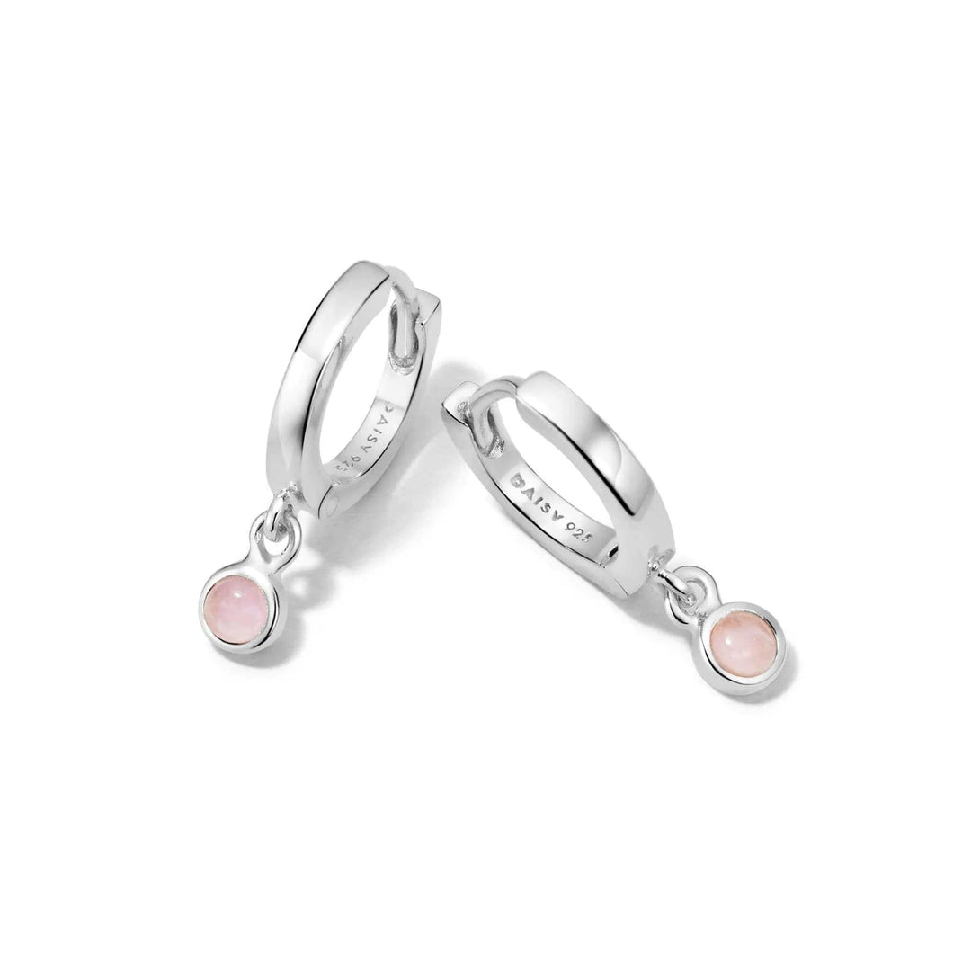 Daisy London Sterling Silver Rose Quartz Healing Huggie Hoops - MococoDaisy LondonHE3005_SLV5056104108949Earrings