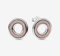 Pandora Silver Rose Gold Signature Pave Stud Earrings