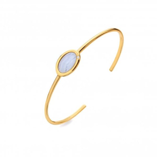 Hot Diamonds x Gemstones Gold Silver Horizontal Oval Bangle Bracelet - MococoHot DiamondsBracelets