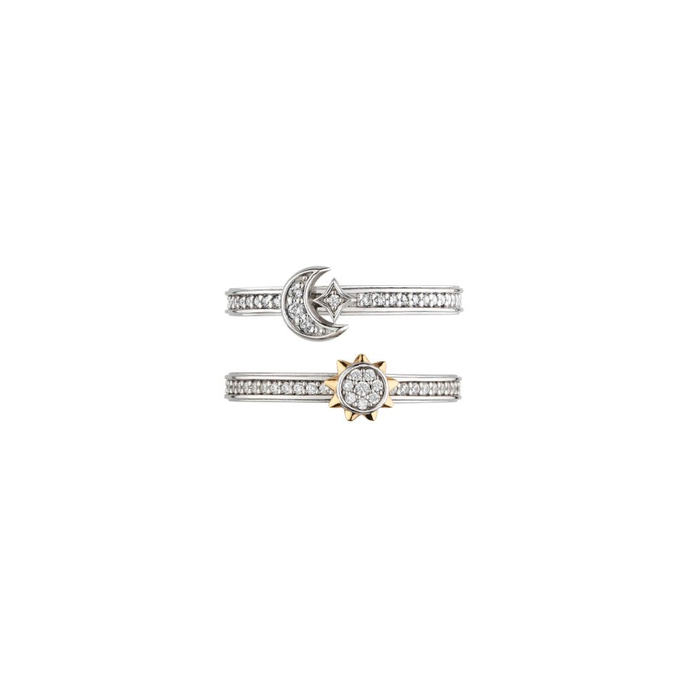 Kit Heath Silver Celeste Sun & Moon Pavé Duo Stacking Rings - MococoKit Heath10494CZN5038159168772Rings