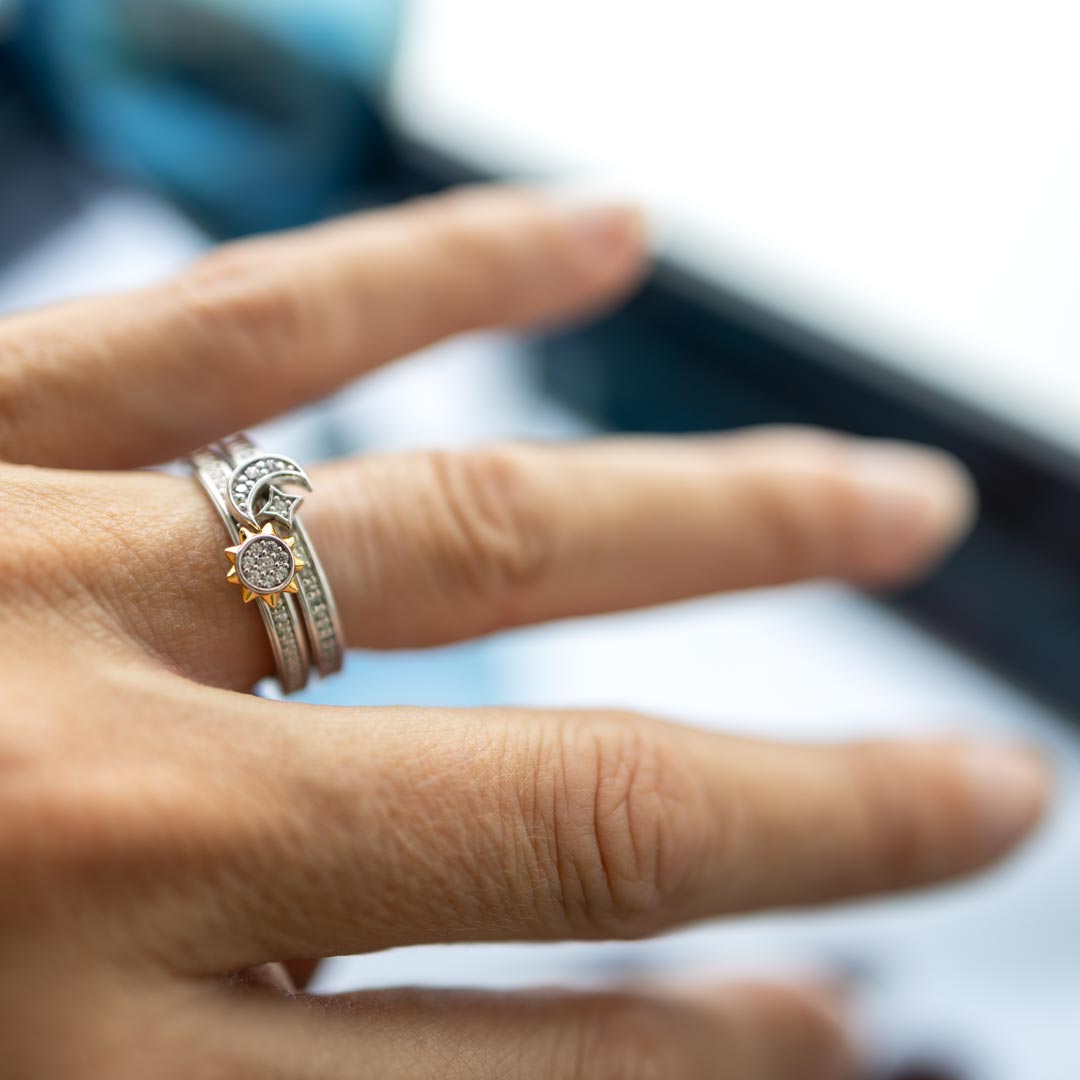 Kit Heath Silver Celeste Sun & Moon Pavé Duo Stacking Rings - MococoKit Heath10494CZN5038159168772Rings