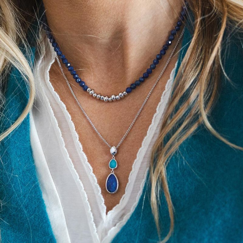 Kit Heath Silver Coast Pebble Azure Gemstone Trio Droplet Necklace - MococoKit Heath90175LMG5038159167539Necklaces