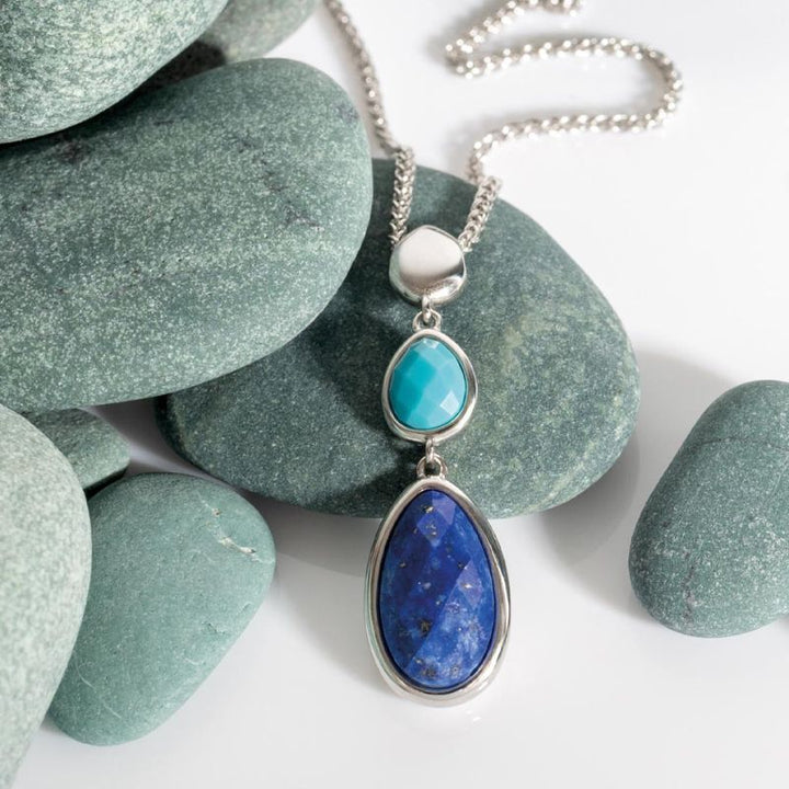 Kit Heath Silver Coast Pebble Azure Gemstone Trio Droplet Necklace - MococoKit Heath90175LMG5038159167539Necklaces