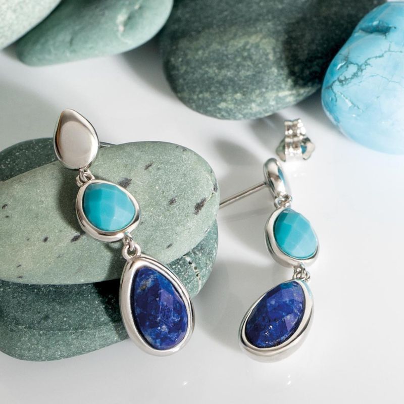 Kit Heath Silver Coast Pebble Azure Gemstone Trio Droplet Stud Drop Earrings - MococoKit Heath50175LMG5038159167478Earrings