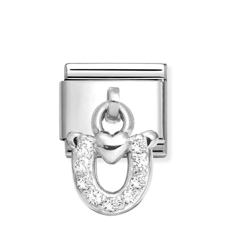 Nomination Classic Dangle Silver CZ Horseshoe With Heart Pendant Charm - MococoNomination331800/328033497537942Charms and Links