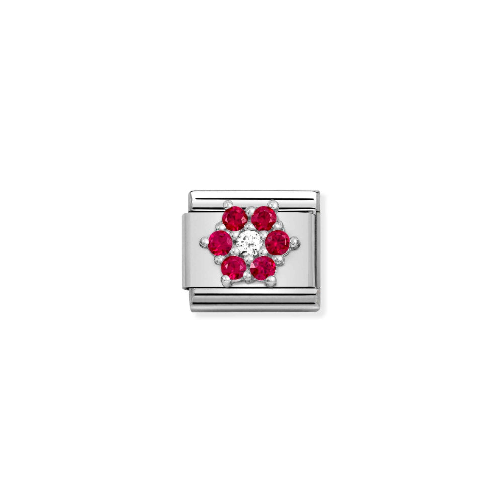 Nomination Composable Sterling Silver Red & White CZ Flower Link Charm image