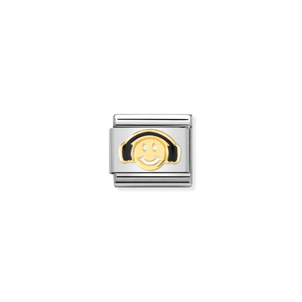 Nomination Gold and Black Composable Classic Symbols Steel, Enamel Smile with Headphones Charm Image