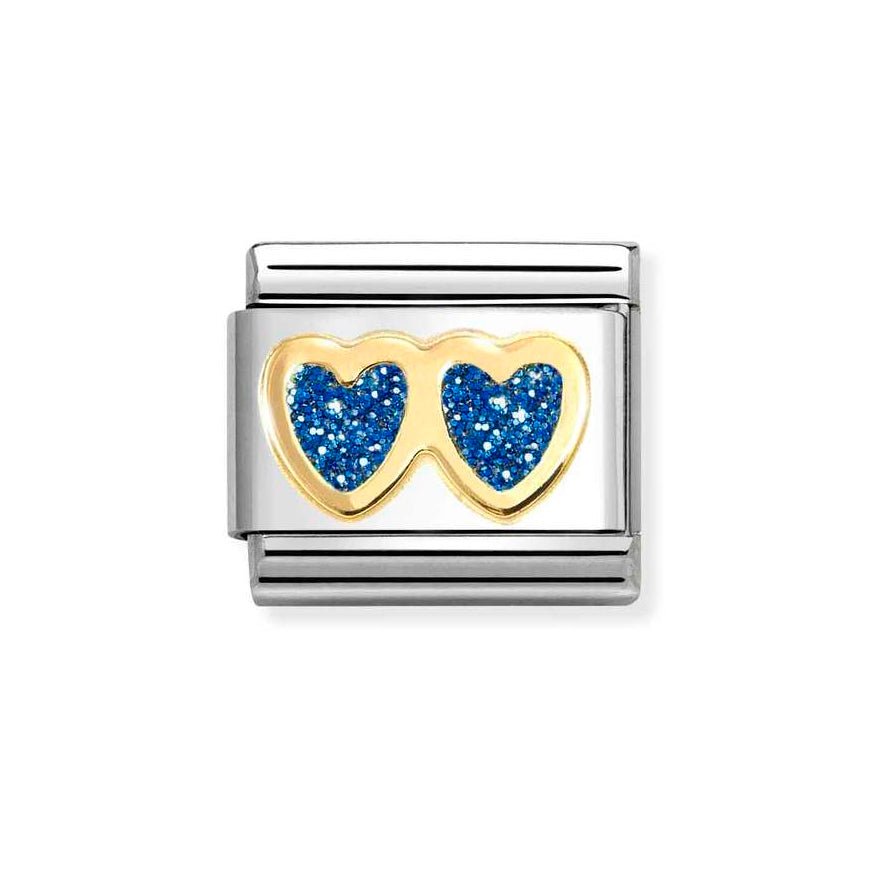 Nomination Gold Classic Glitter Double Blue Hearts Charm - MococoNomination030220/118033497536778Charms and Links