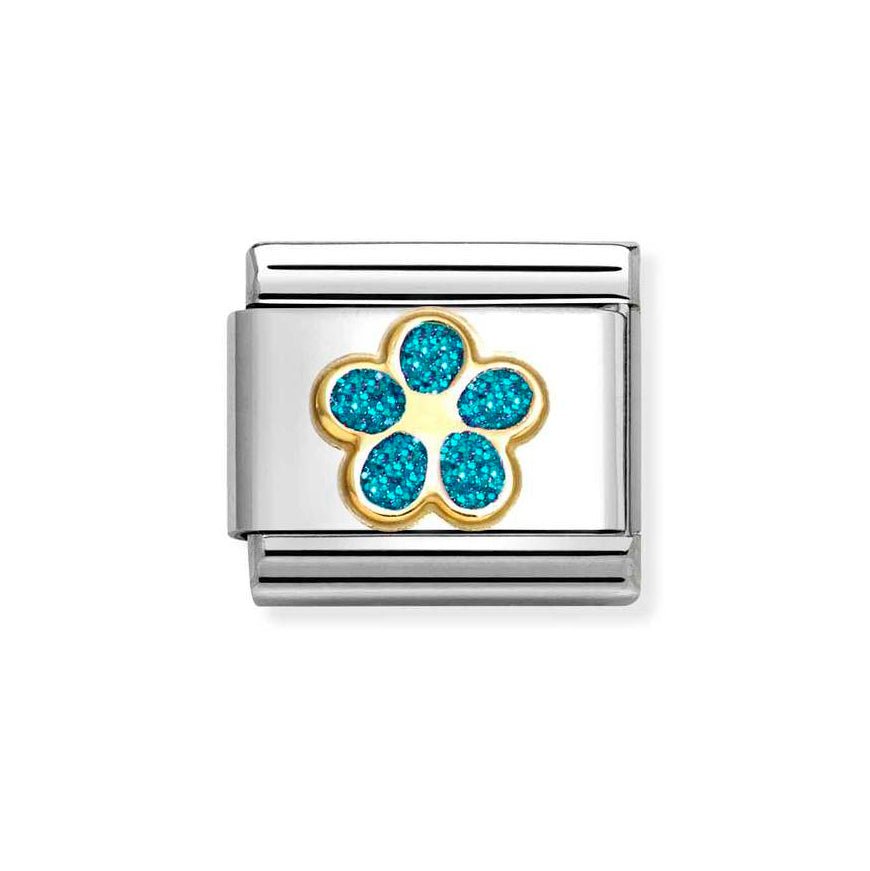 Nomination Gold Classic Glitter Turquoise Flower Charm - MococoNomination030220/168033497536822Charms and Links