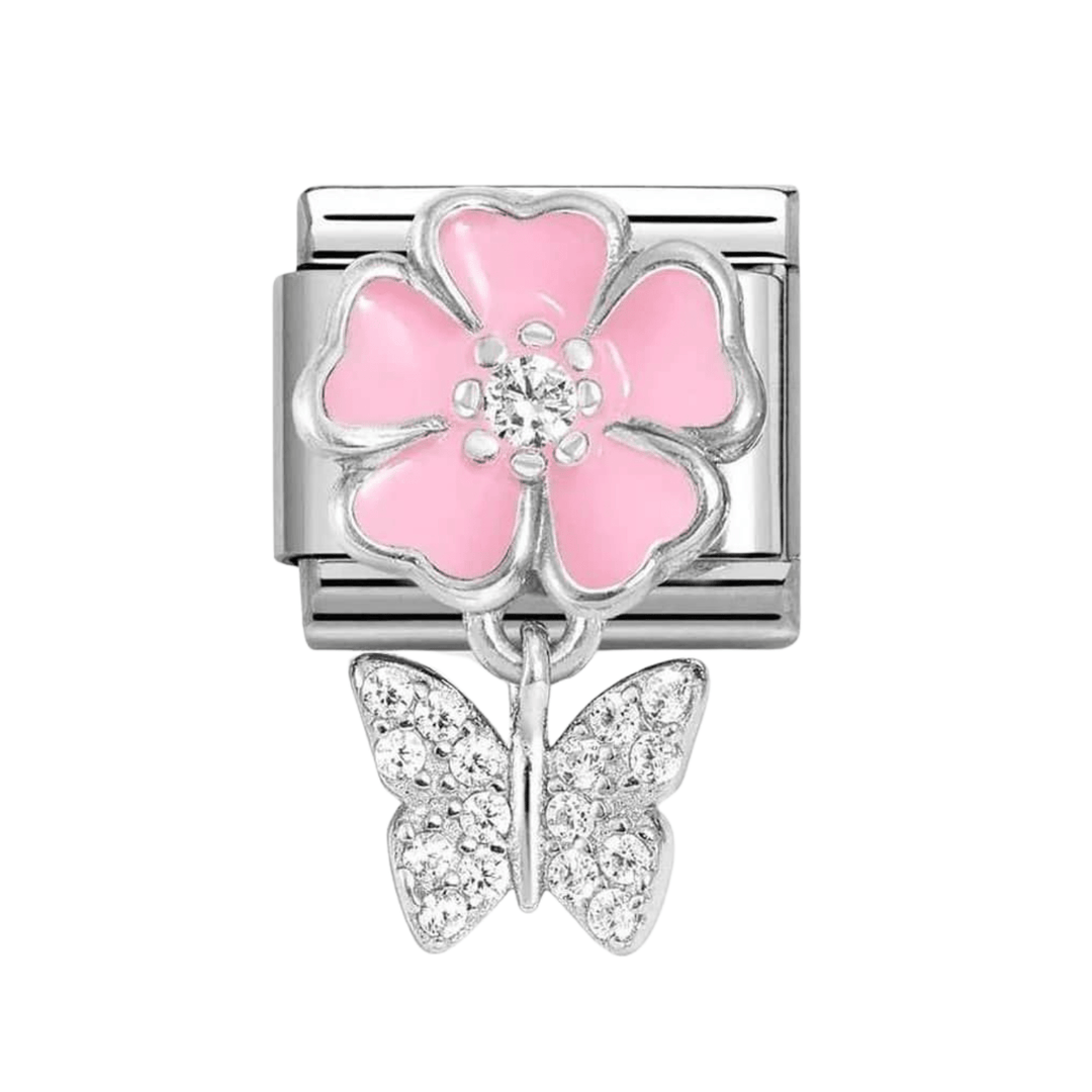 Nomination Silver Classic Pink Flower and Butterfly Charm - MococoNomination331814/028033497550248Charms and Links
