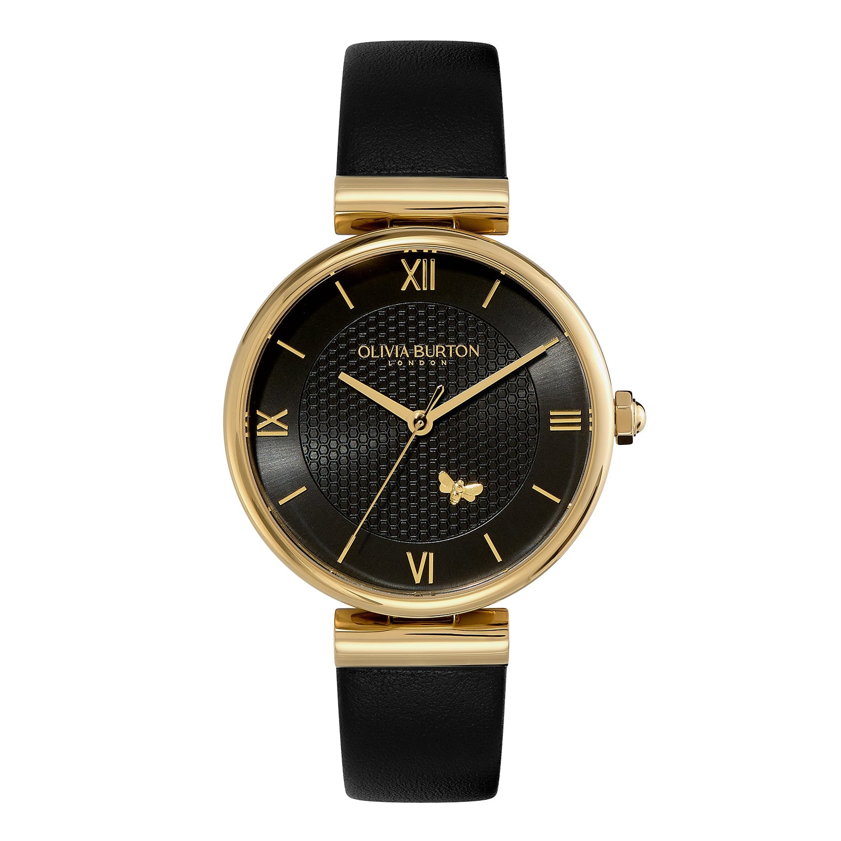 Olivia Burton Gold and Black Minima Bee Leather Strap Watch – Mococo