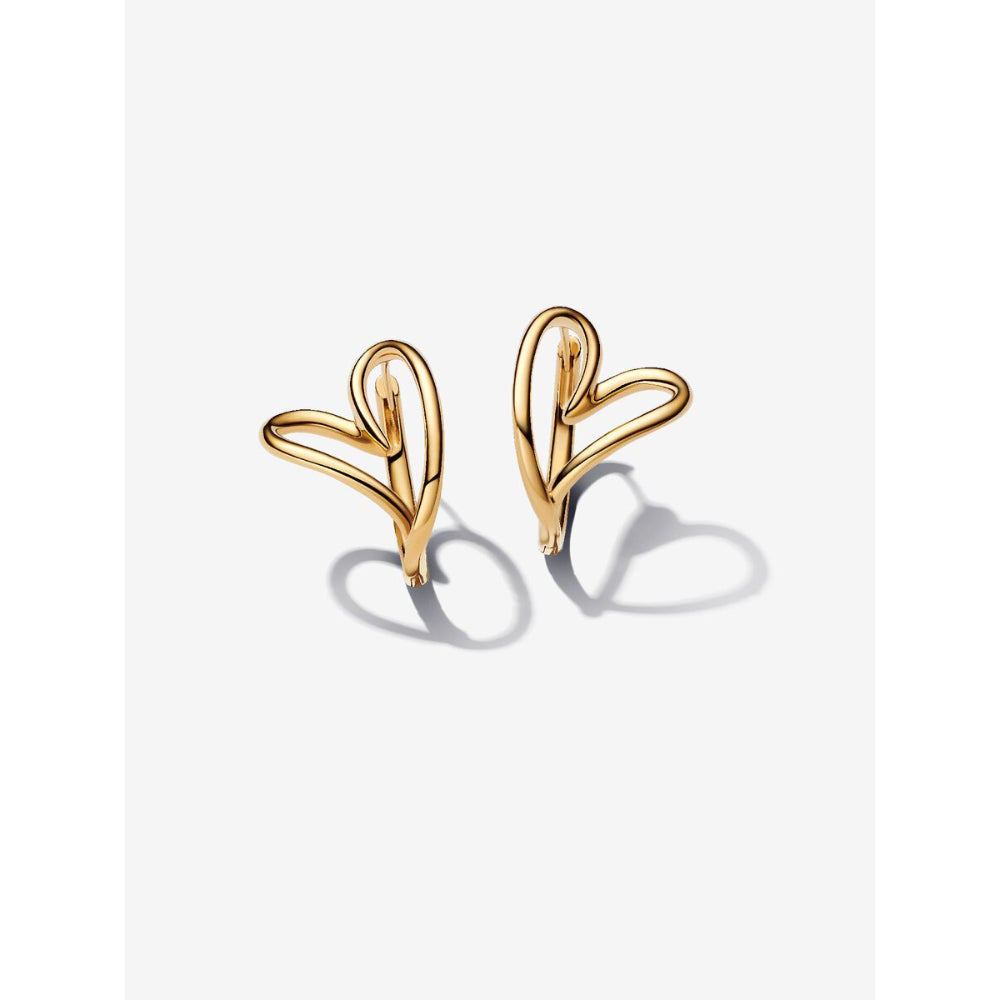 Pandora 14K Gold Plated Organically Shaped Heart Hoop Earrings Image 5