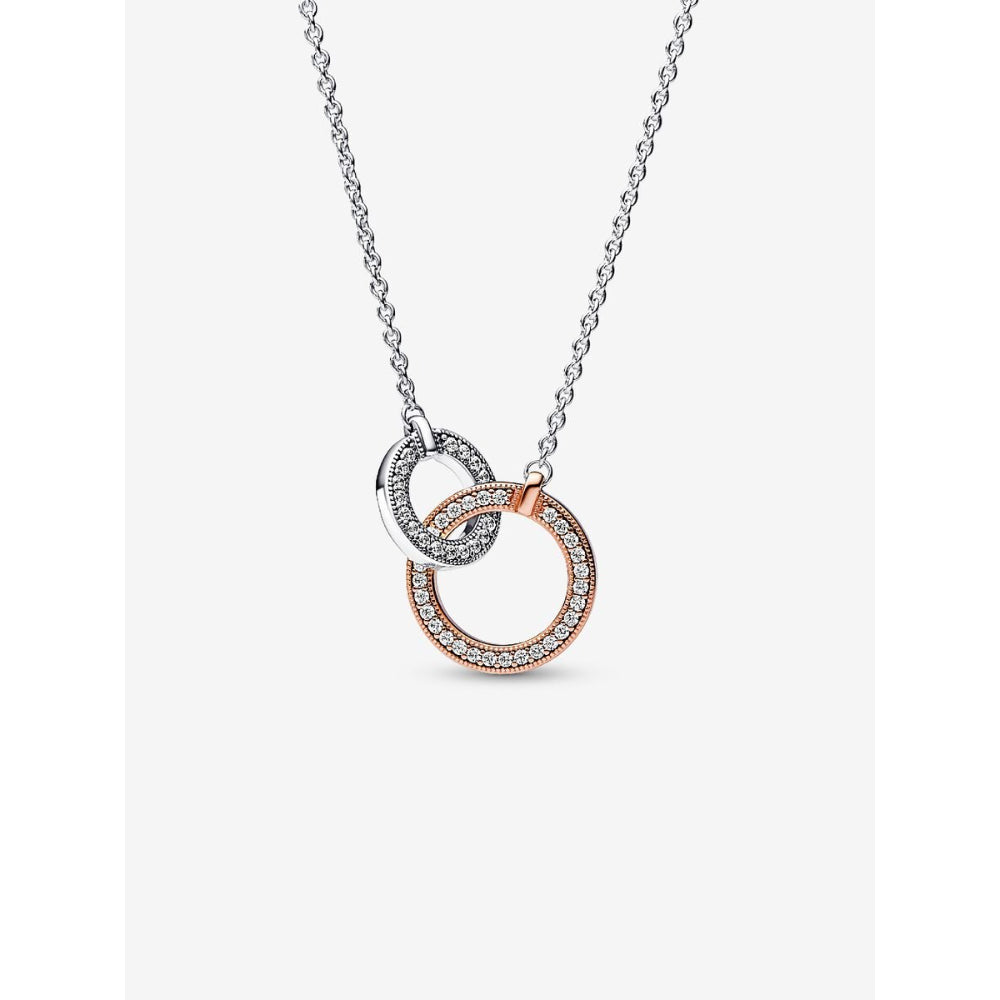 Pandora 14K Rose Gold Plated Sterling Silver Signature Two Tone Intertwined Circles Necklace Image 1