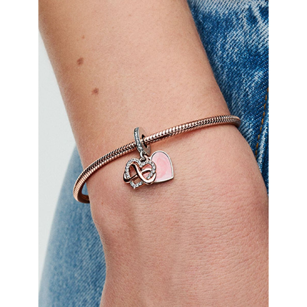 Pandora 14K Rose Gold Plated Sterling Silver Sparkling Infinity Heart Dangle Charm Image 2