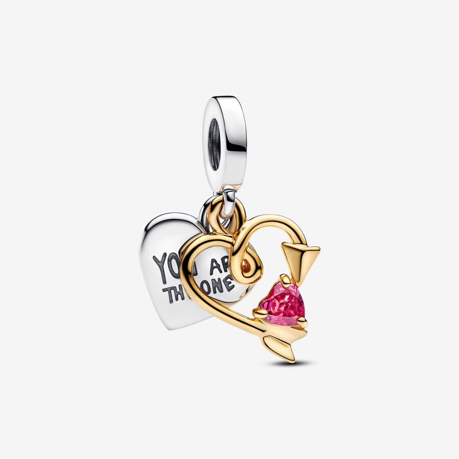 Pandora Gold Engravable Heart & Arrow Double Dangle Charm