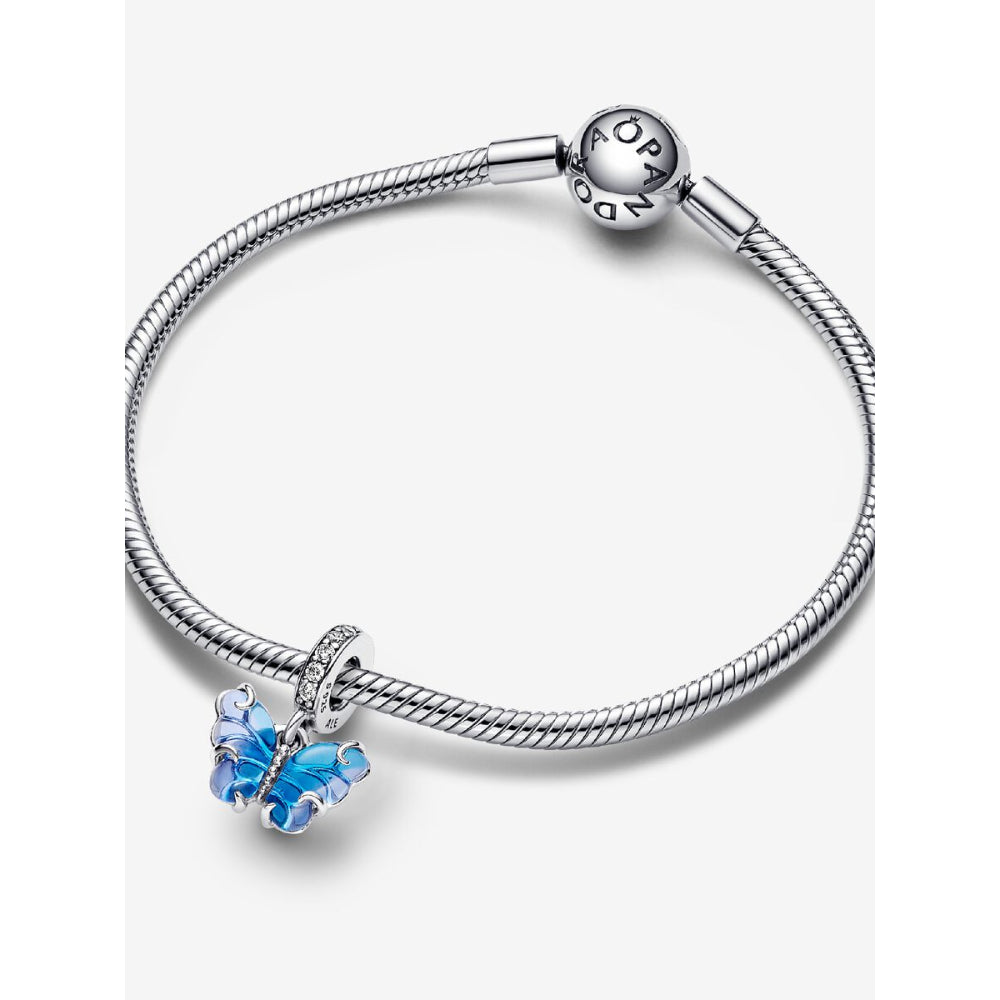Pandora Sterling Silver Blue Murano Glass Butterfly Dangle Charm Image 3