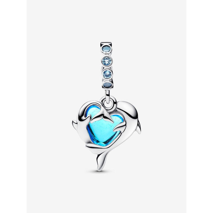 Pandora Sterling Silver Blue Murano Glass Dolphins Dangle Charm Image 7