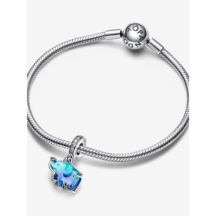 Pandora Sterling Silver Blue Murano Glass Elephant Dangle Charm Image 4