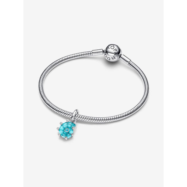 Pandora Sterling Silver Blue Murano Glass Sea Snail Dangle Charm Image 5