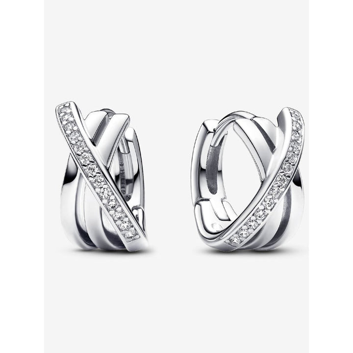 Pandora Sterling Silver Crossover Pave Hoop Earrings Image 1