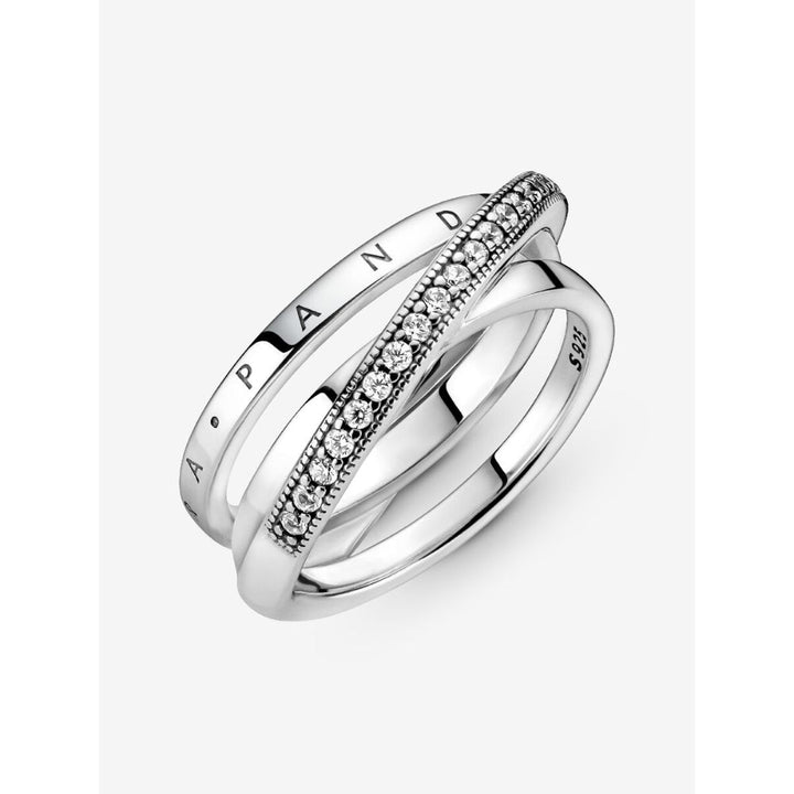 Pandora Sterling Silver Crossover Pave Triple Band Ring Image 3