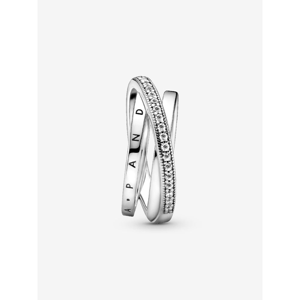 Pandora Sterling Silver Crossover Pave Triple Band Ring Image 4