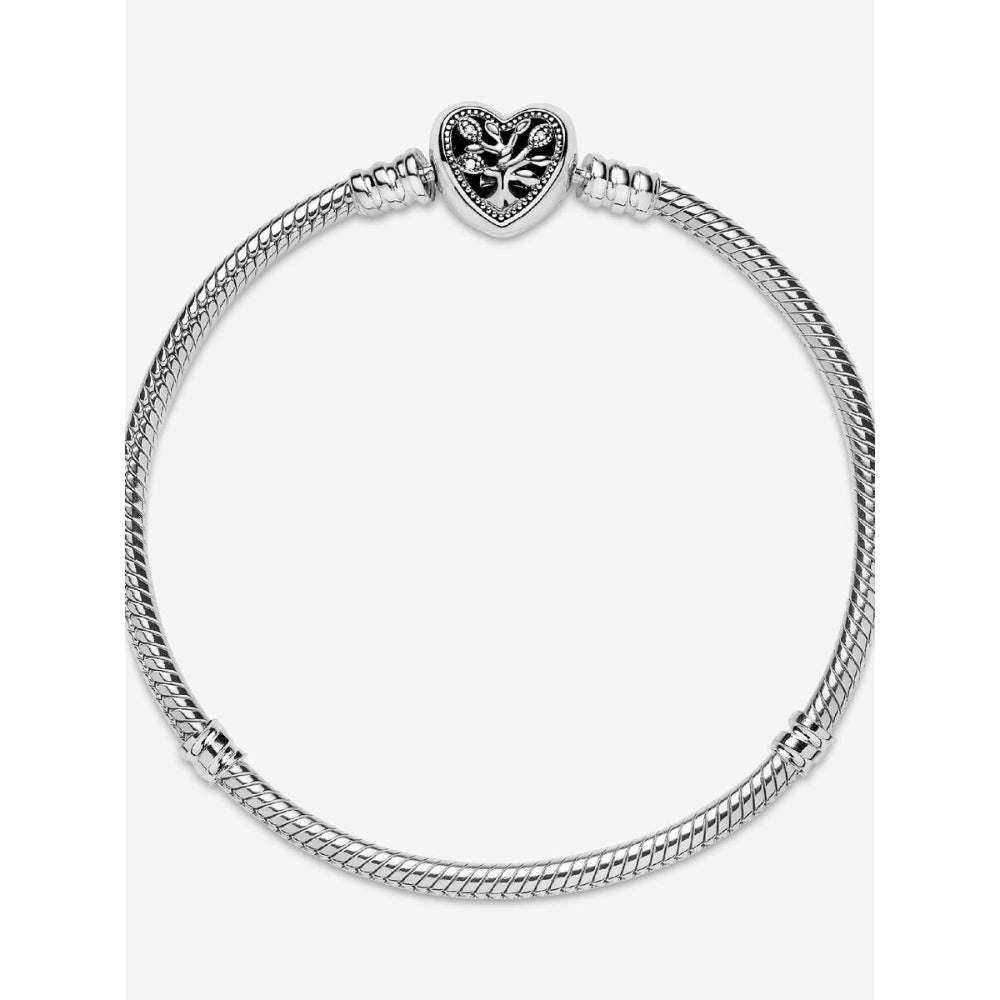 Pandora Sterling Silver Family Tree Heart Clasp Snake Chain Bracelet Image 5