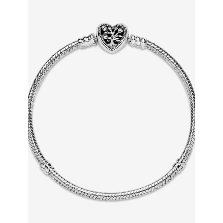 Pandora Sterling Silver Family Tree Heart Clasp Snake Chain Bracelet Image 5