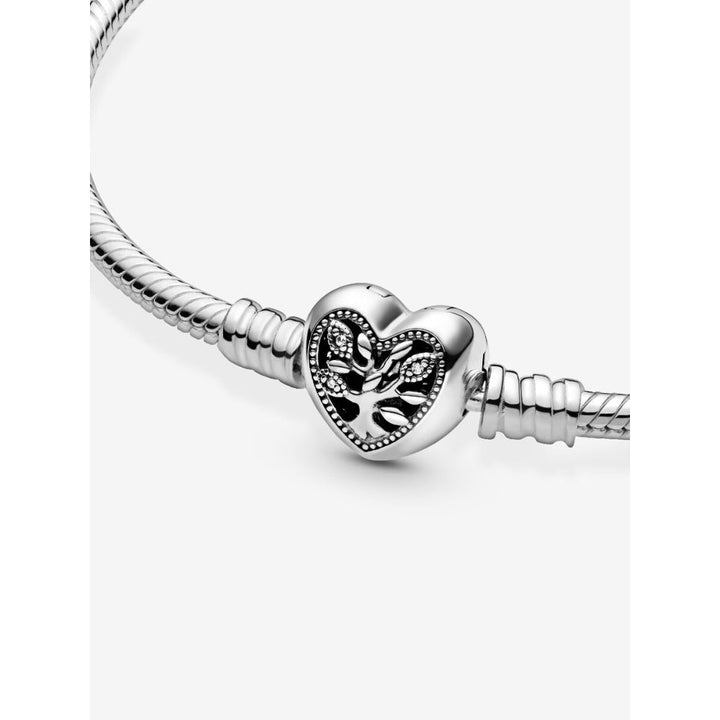 Pandora Sterling Silver Family Tree Heart Clasp Snake Chain Bracelet Image 6