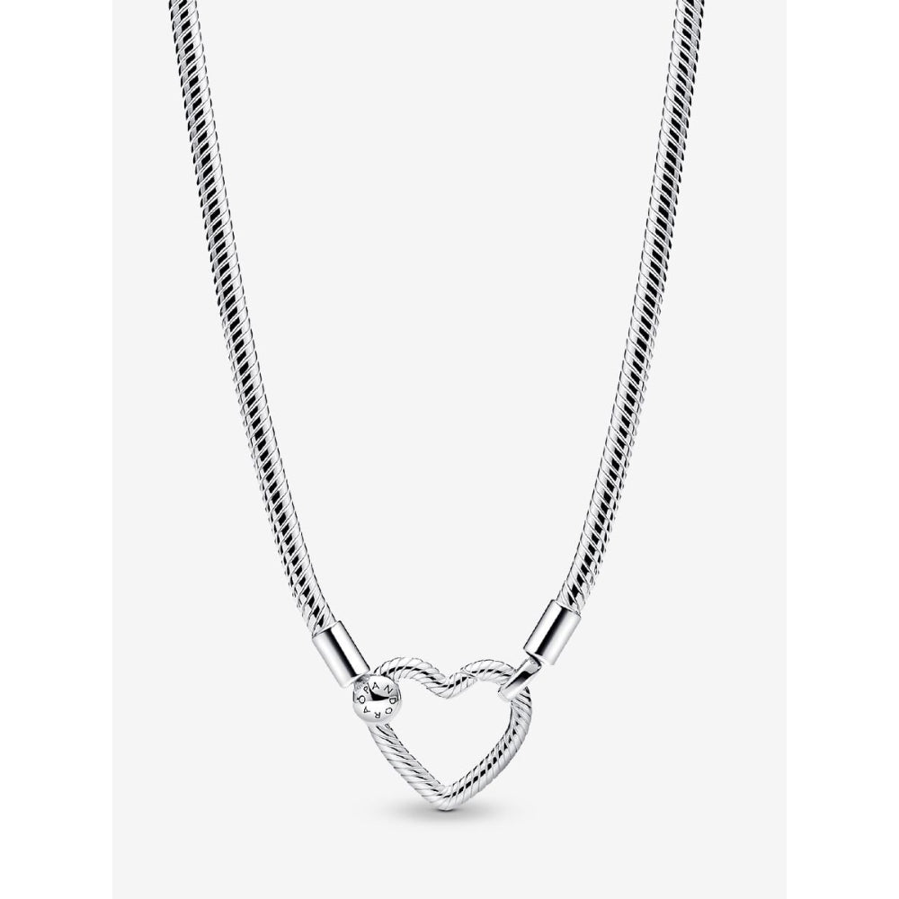 Pandora Sterling Silver Heart Closure Snake Chain Necklace Image 1