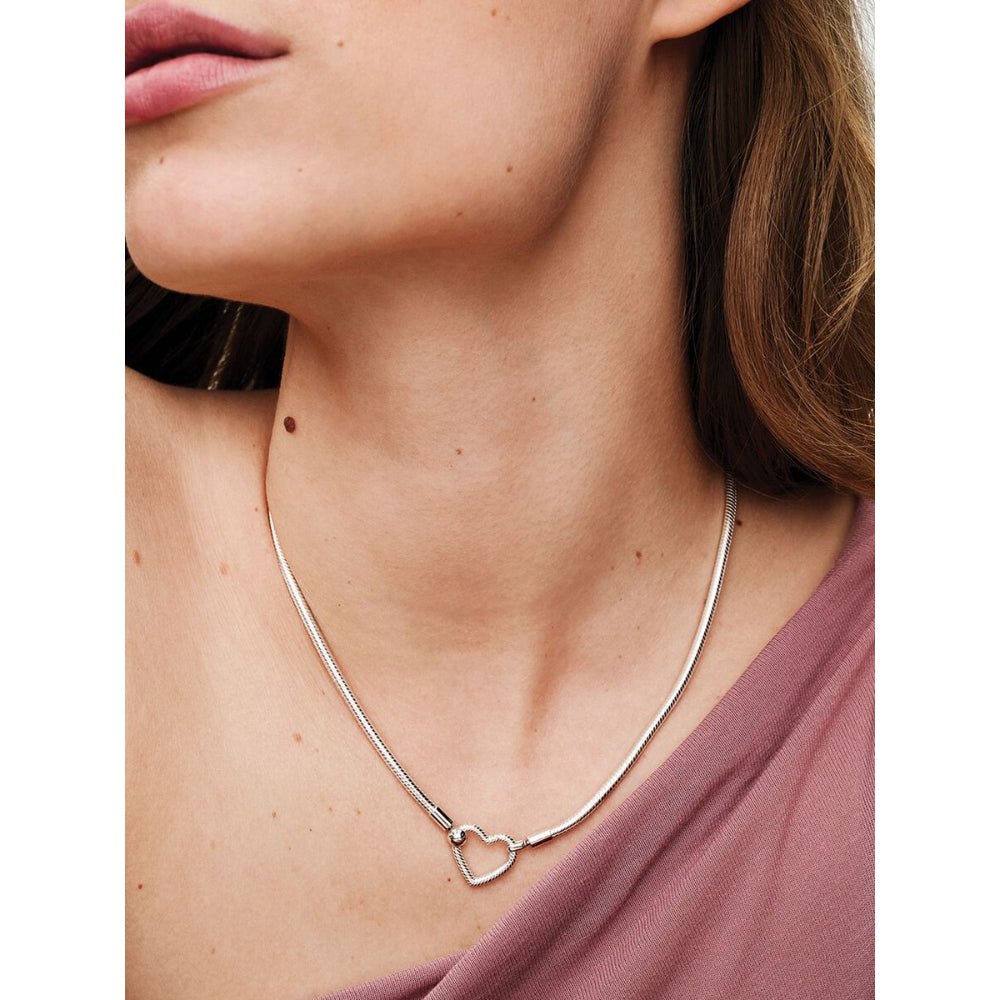 Pandora Sterling Silver Heart Closure Snake Chain Necklace Image 3