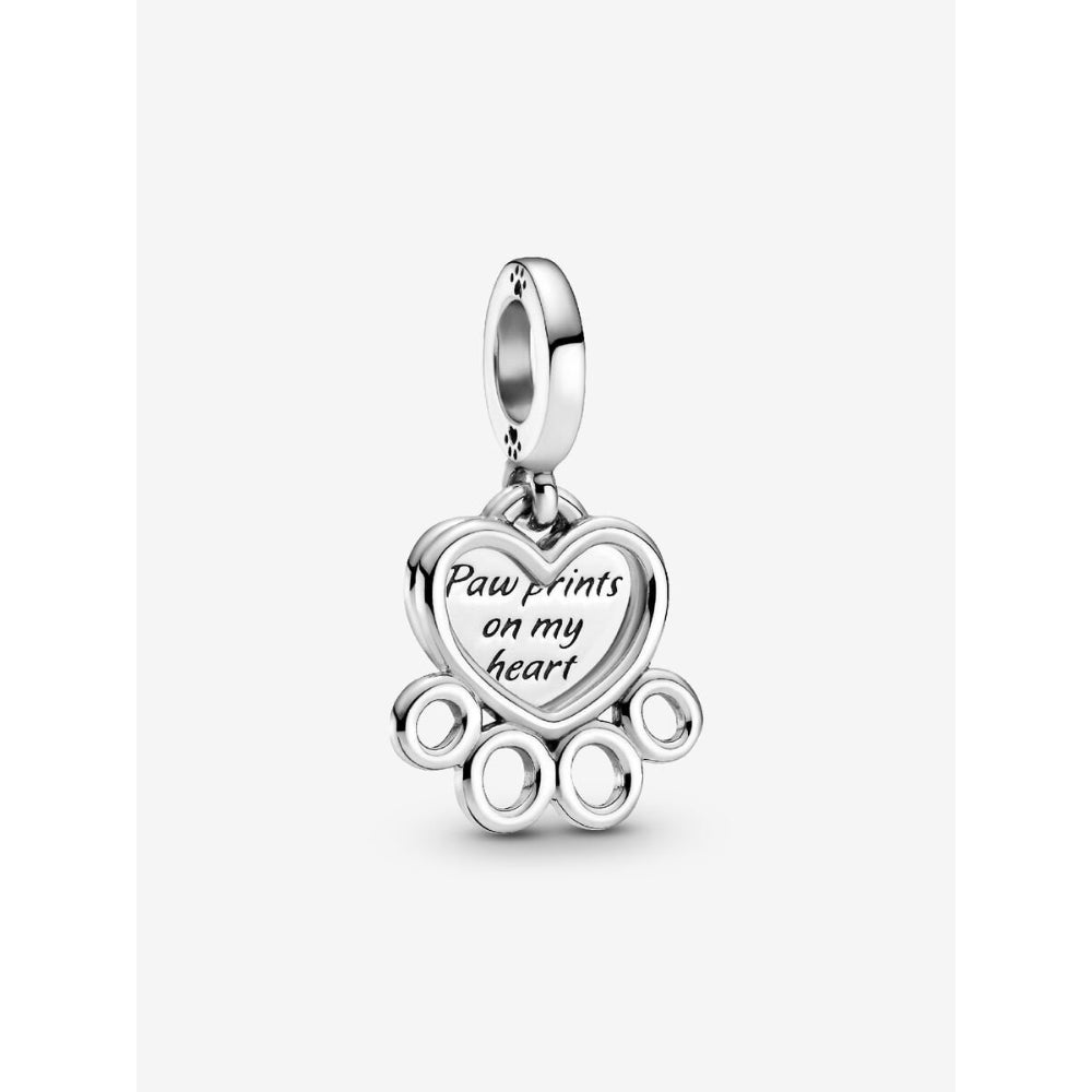 Pandora Sterling Silver Hearts & Paw Print Dangle Charm Image 1