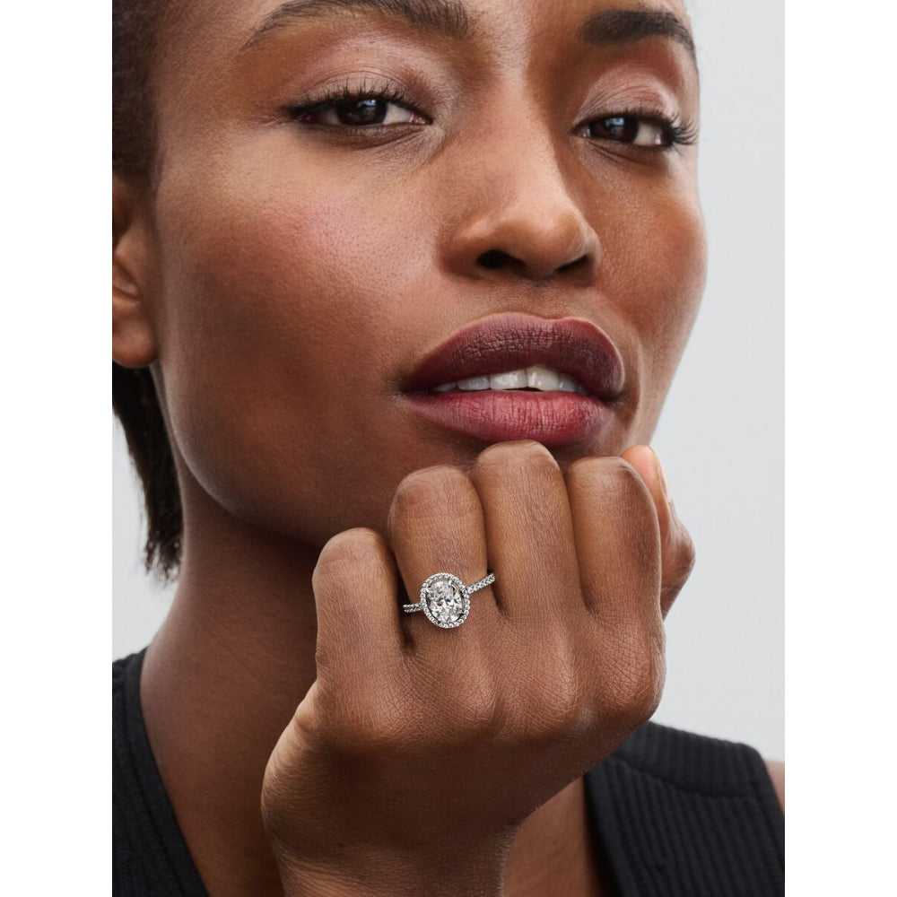 Pandora Sterling Silver Oval Sparkling Halo Statement Ring Image 3