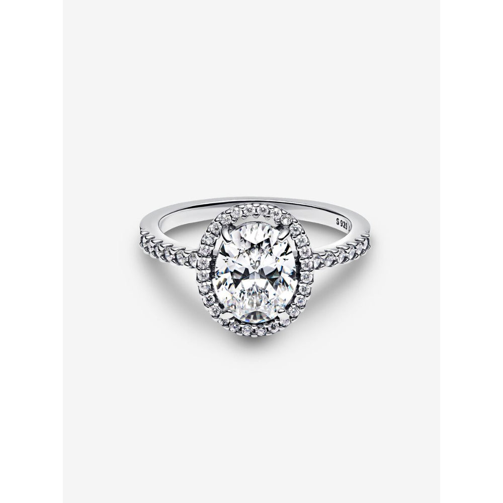 Pandora Sterling Silver Oval Sparkling Halo Statement Ring Image 5
