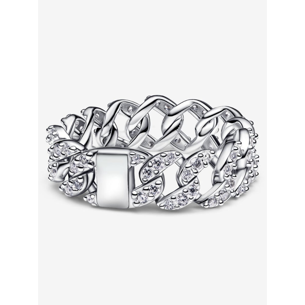 Pandora Sterling Silver Pave Cuban Chain Ring Image 5