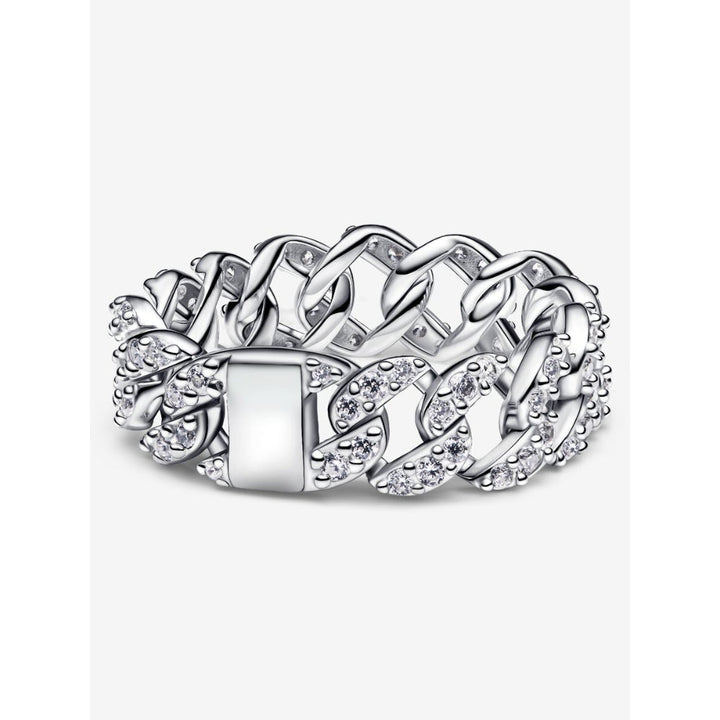 Pandora Sterling Silver Pave Cuban Chain Ring Image 5