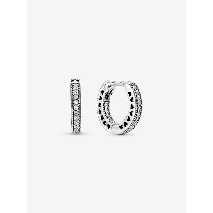 Pandora Sterling Silver Pave Heart Hoop Earrings Image 1