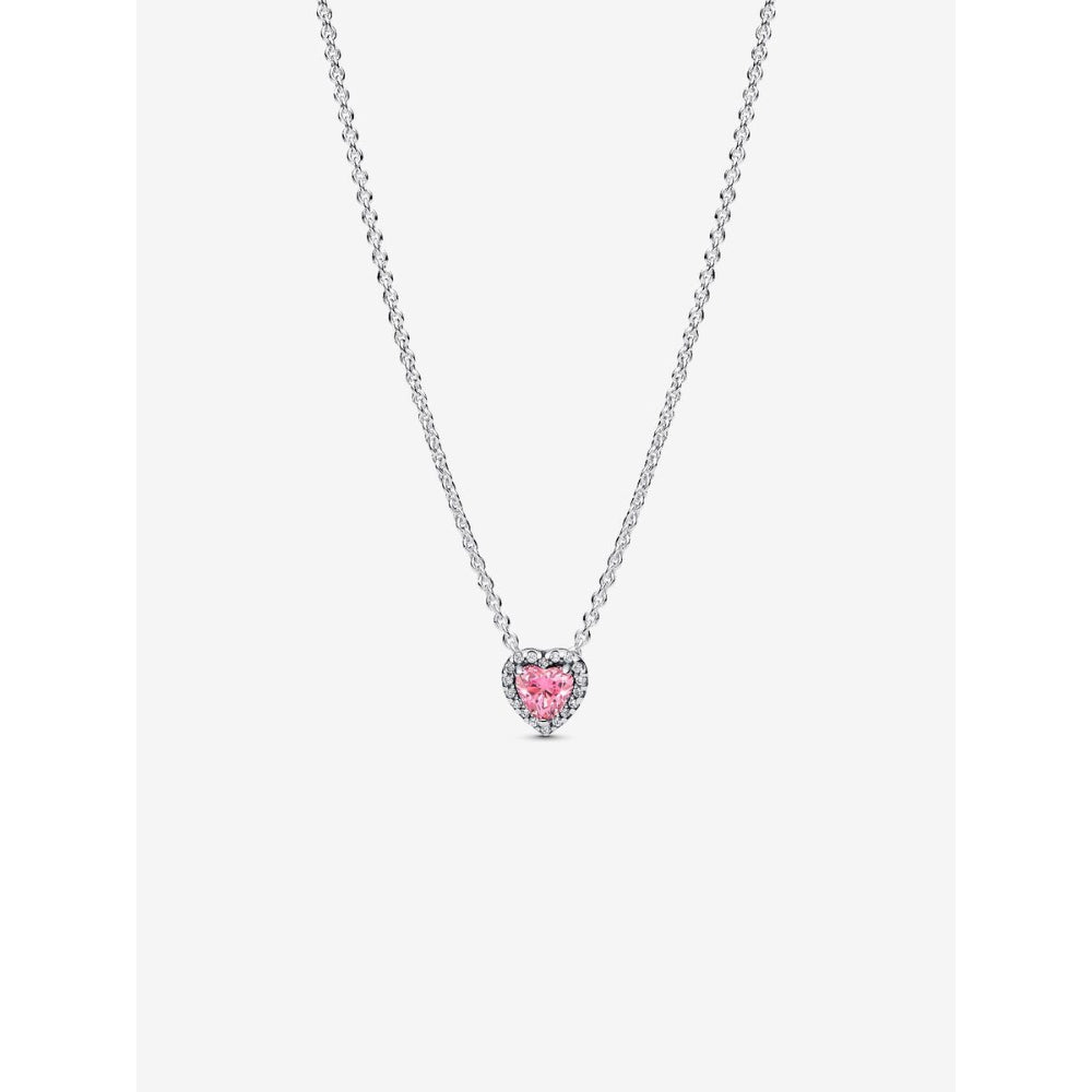 Pandora Sterling Silver Pink Elevated Heart Necklace Image 1