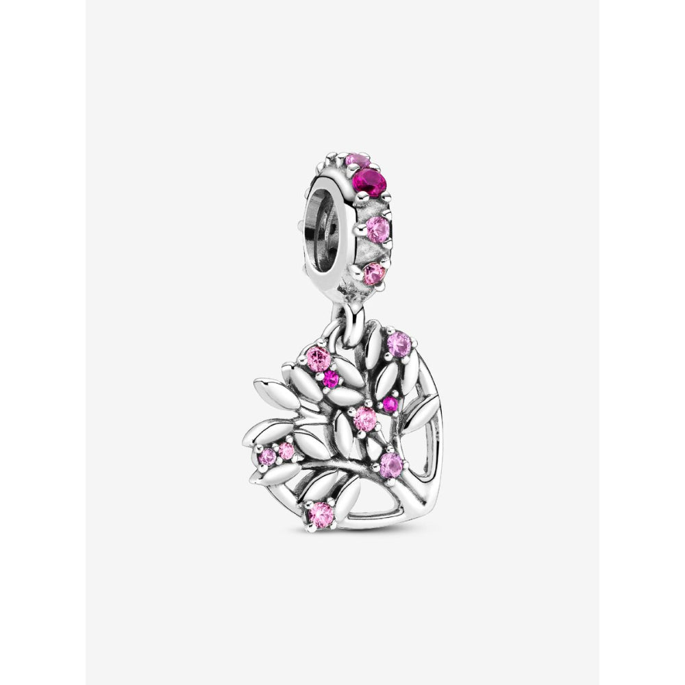 Pandora Sterling Silver Pink Heart Family Tree Dangle Charm Image 1