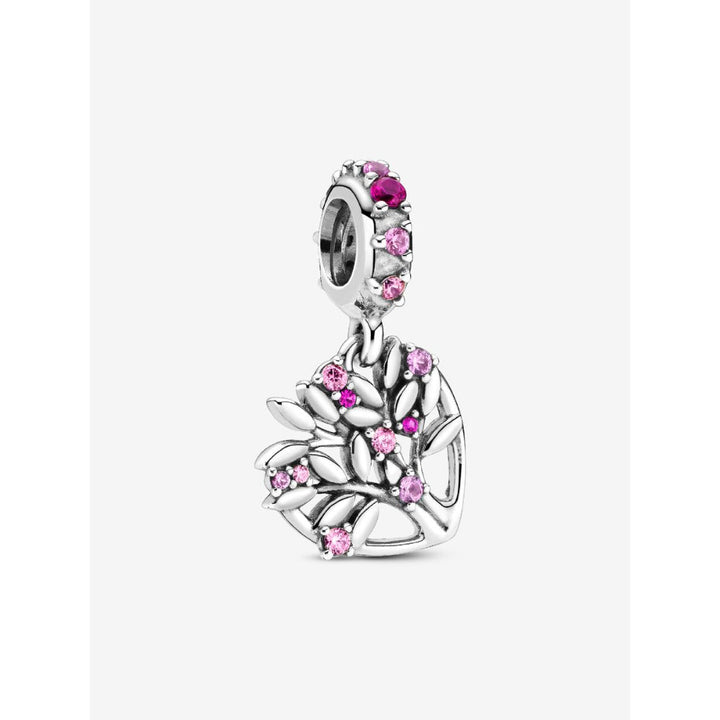 Pandora Sterling Silver Pink Heart Family Tree Dangle Charm Image 1