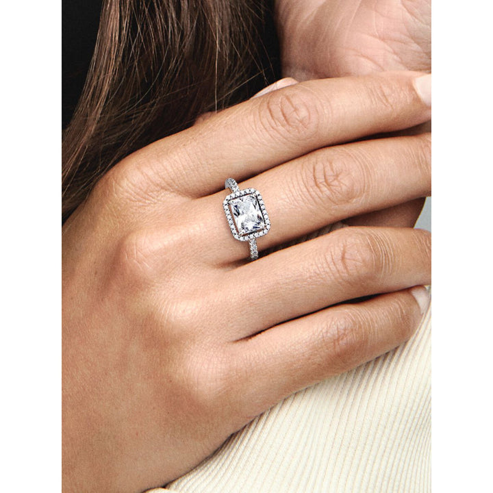 Pandora Sterling Silver Rectangular Sparkling Halo Ring Image 2