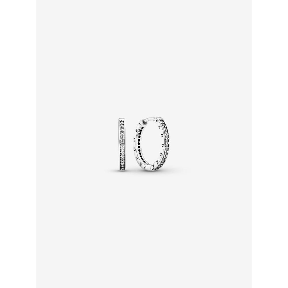 Pandora Sterling Silver Sparkle & Logo Hoop Earrings Image 1