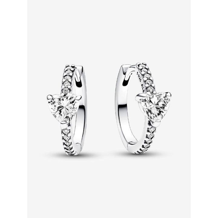Pandora Sterling Silver Sparkling Heart Hoop Earrings Image 1