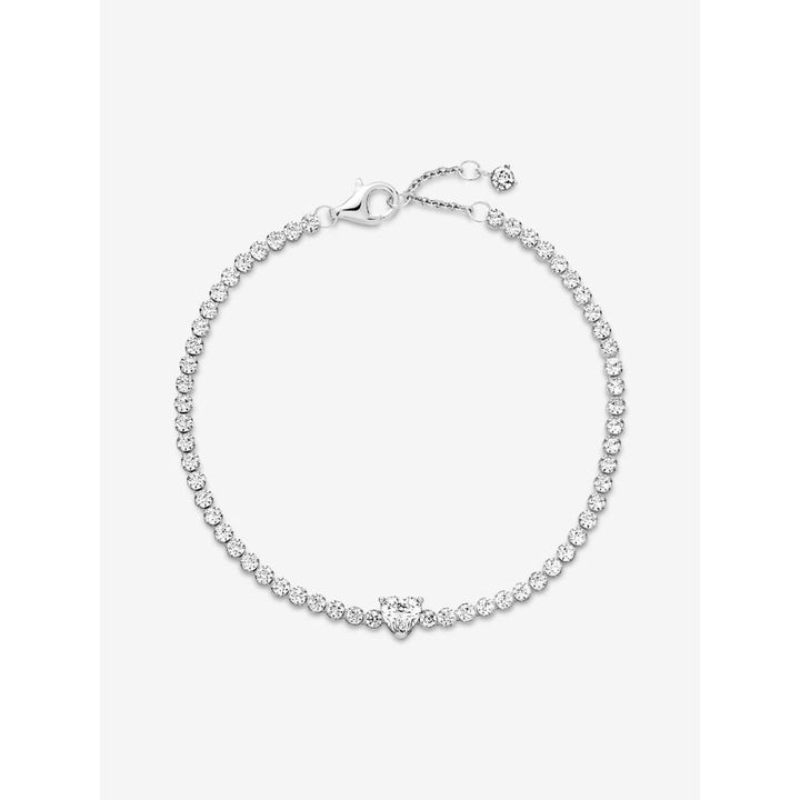 Pandora Sterling Silver Sparkling Heart Tennis Bracelet Image 4