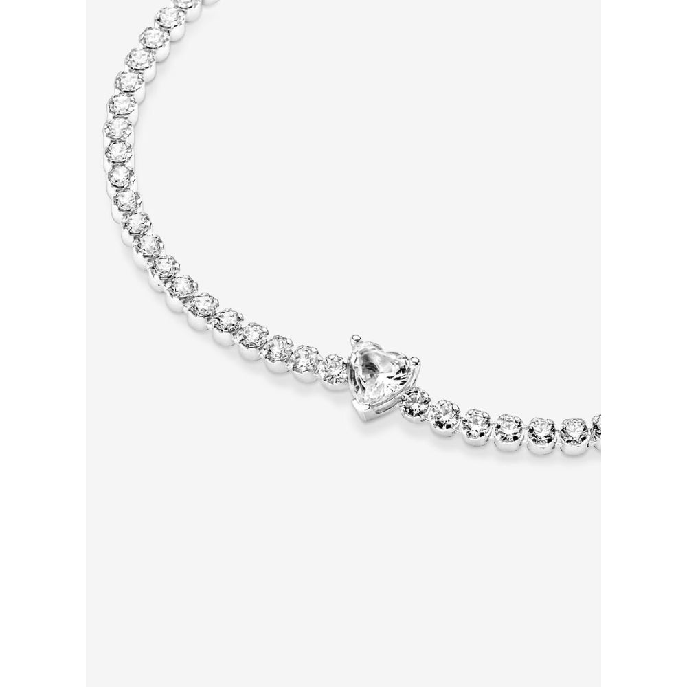 Pandora Sterling Silver Sparkling Heart Tennis Bracelet Image 5