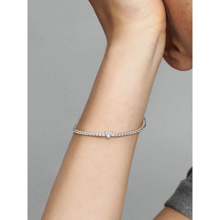 Pandora Sterling Silver Sparkling Heart Tennis Bracelet Image 2
