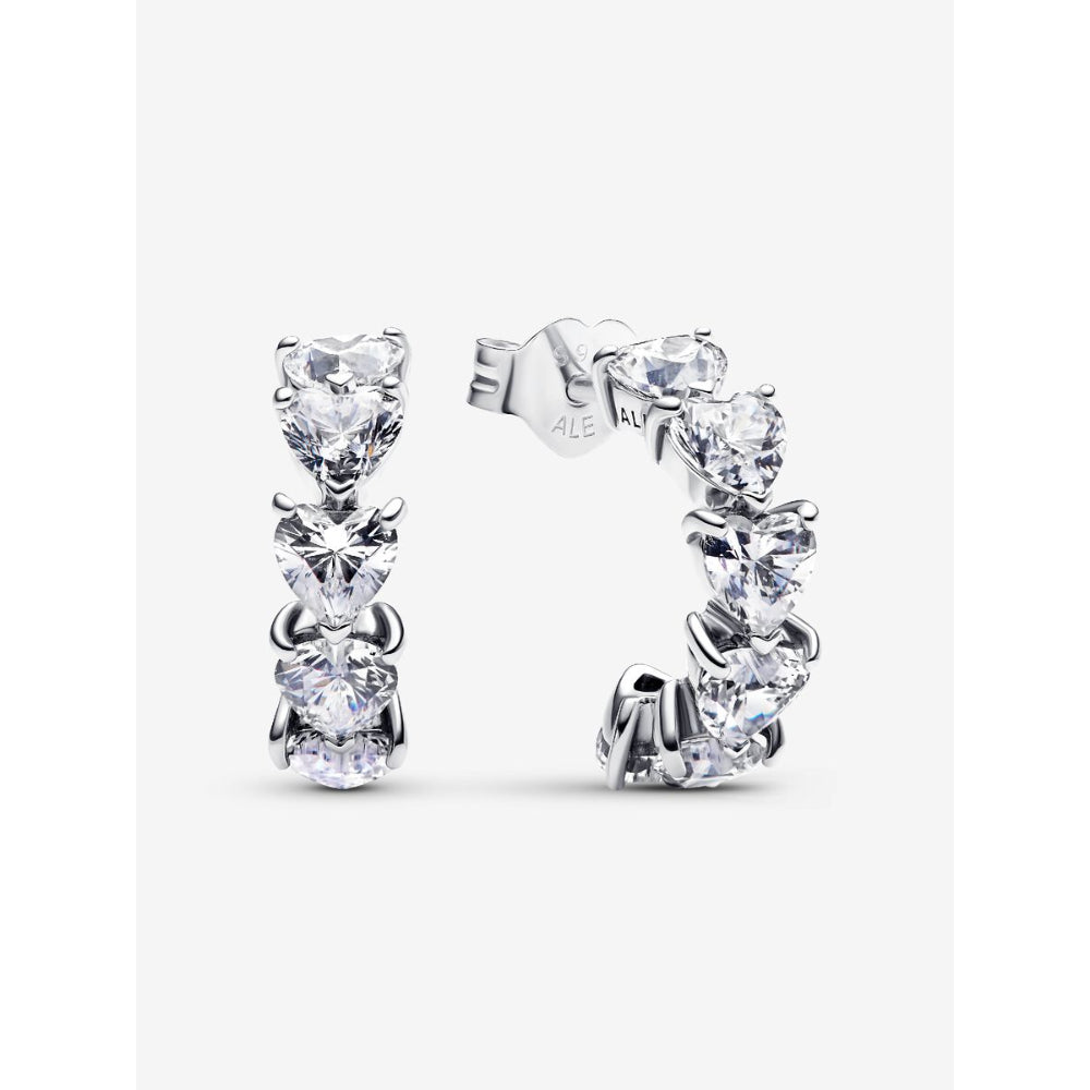 Pandora Sterling Silver Sparkling Hearts Open Hoop Earrings Image 1