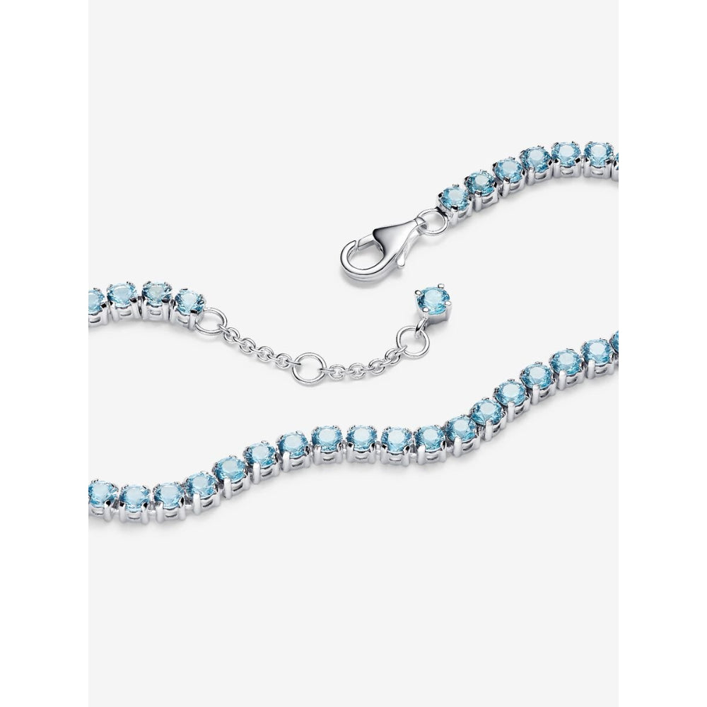 Pandora Sterling Silver Sparkling Light Blue Tennis Bracelet Image 4